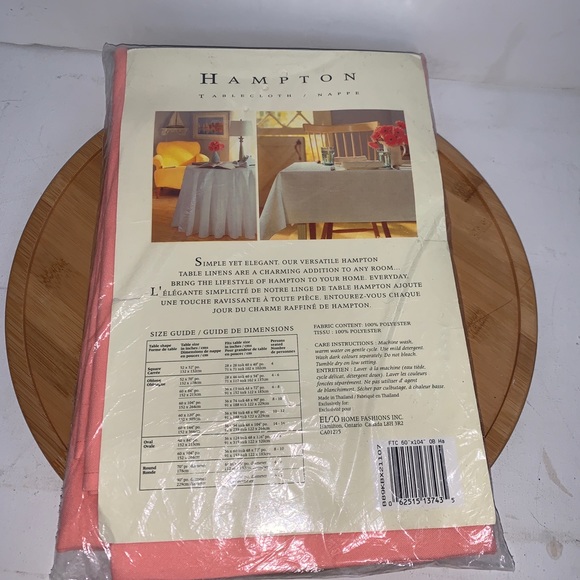 Hampton 60”x104” Oblong Tablecloth Coral (Pink/Orange) NEW - Picture 2 of 2
